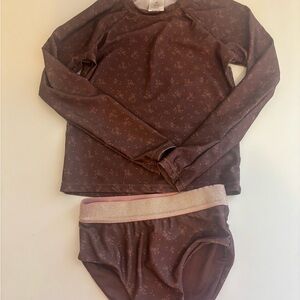 Jamie Kay size 4 Brown Floral Rash Guard Set - Long Sleeve Swim Top & Bottom